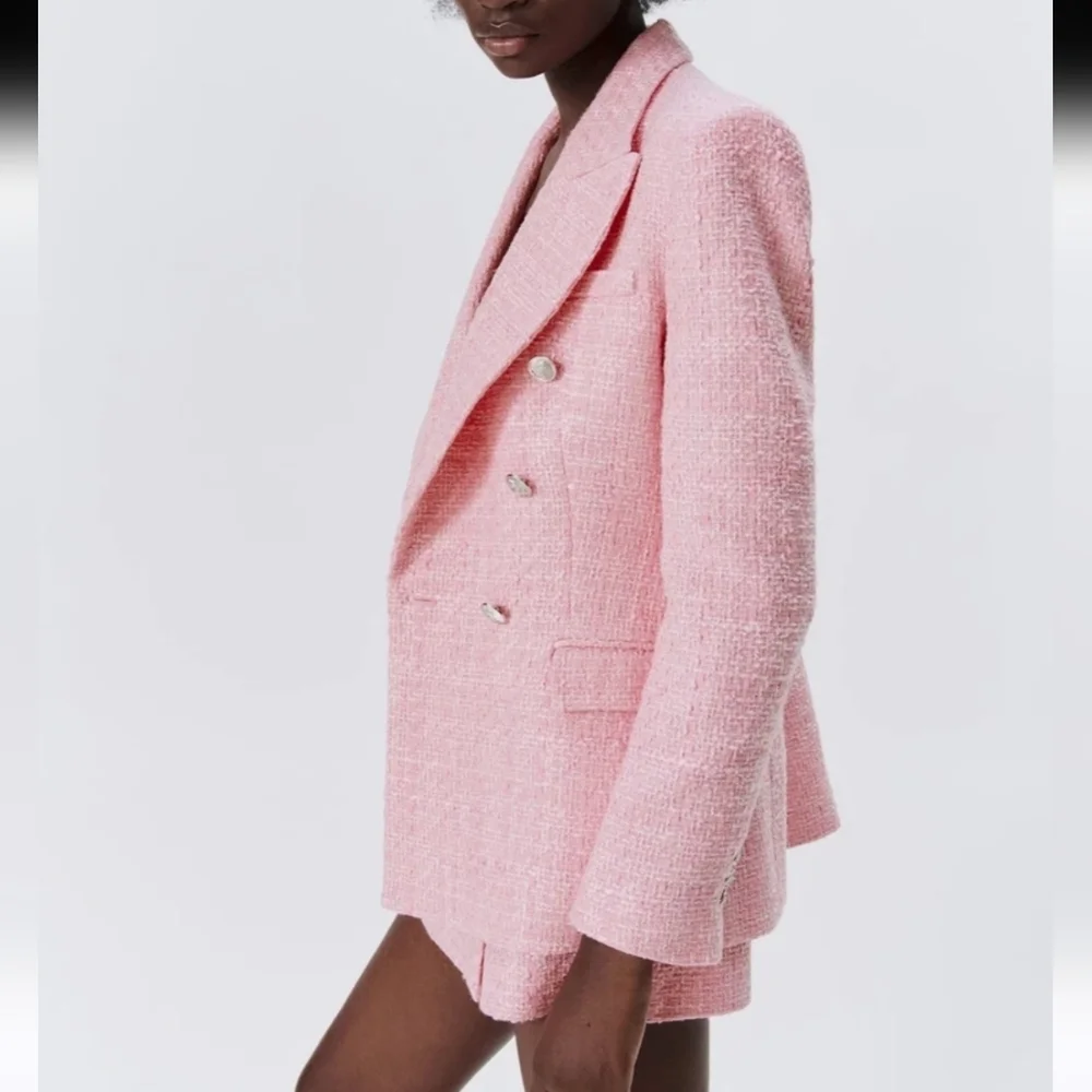 ZARA TWEED TEXTURED BLAZER PINK SIZE XS and M - Picture 15 of 16